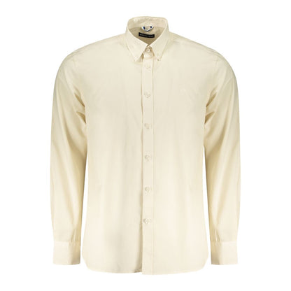 North Sails Beige Cotton Men Shirt with button-down collar and 2-button cuffs, elegant design for sophisticated style.
