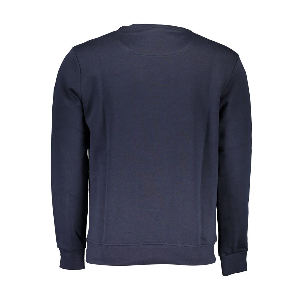 Rear view of North Sails Blue Cotton Men Sweater showcasing long sleeves and crew neck design, highlighting casual chic style.