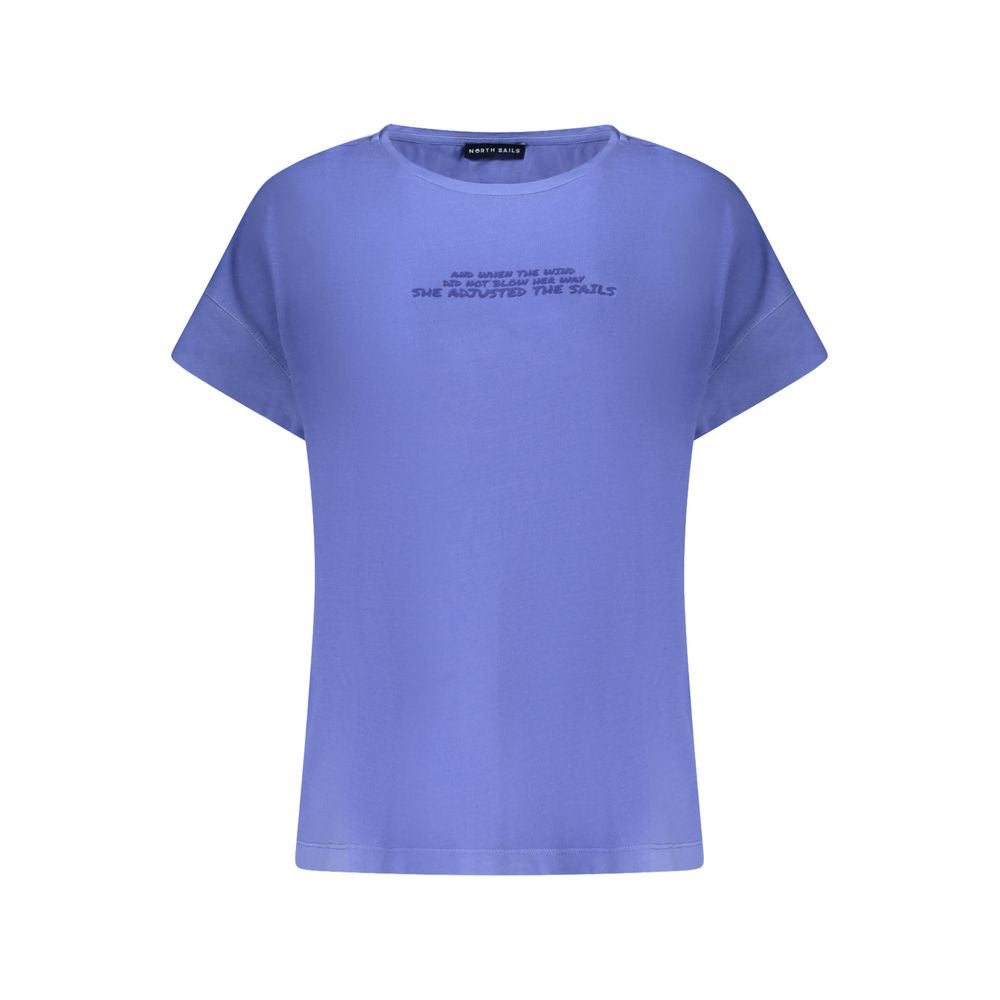 North Sails Blue Cotton Women T-Shirt with short sleeves and embossed print, showcasing casual elegance and iconic maritime style.