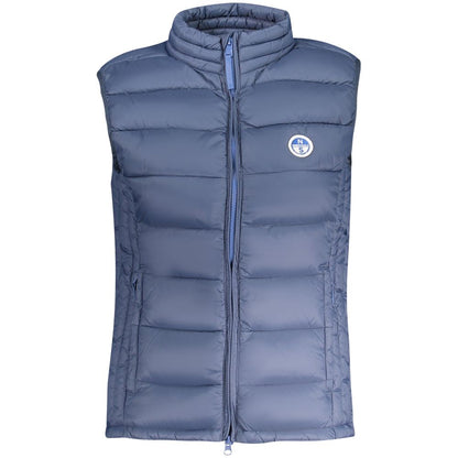 North Sails Blue Polyamide Women's Jacket with logo and zip closure, featuring dual pockets, showcasing sleek and nautical style.