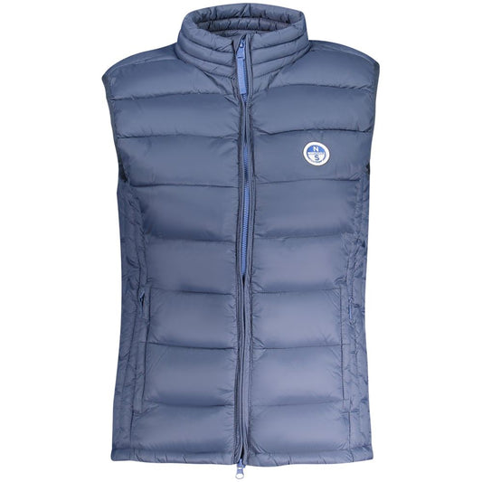North Sails Blue Polyamide Women's Jacket, sleeveless with zip closure and logo, perfect for stylish and functional outerwear.