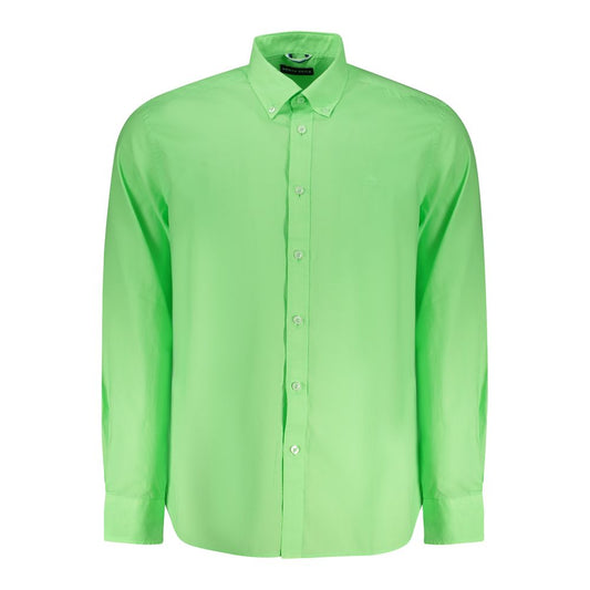 North Sails Green Cotton Men Shirt with button-down collar and logo embroidery