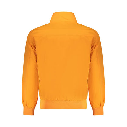 Back view of North Sails Orange Polyamide Men Jacket showcasing vibrant orange color and slim-fit design.