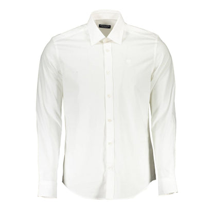 North Sails White Cotton Men Shirt with Italian collar and logo, showcasing classic sophistication and seamless button-up design.