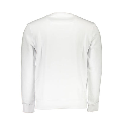 Back view of North Sails White Cotton Men Sweater, showcasing crewneck style and luxurious materials for comfort and nautical elegance.