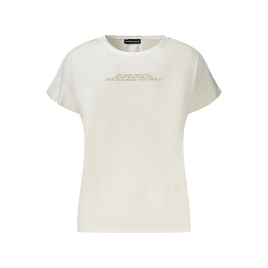 North Sails White Cotton Women T-Shirt with short sleeves and wide neck, featuring an embossed logo for a chic and modern look.