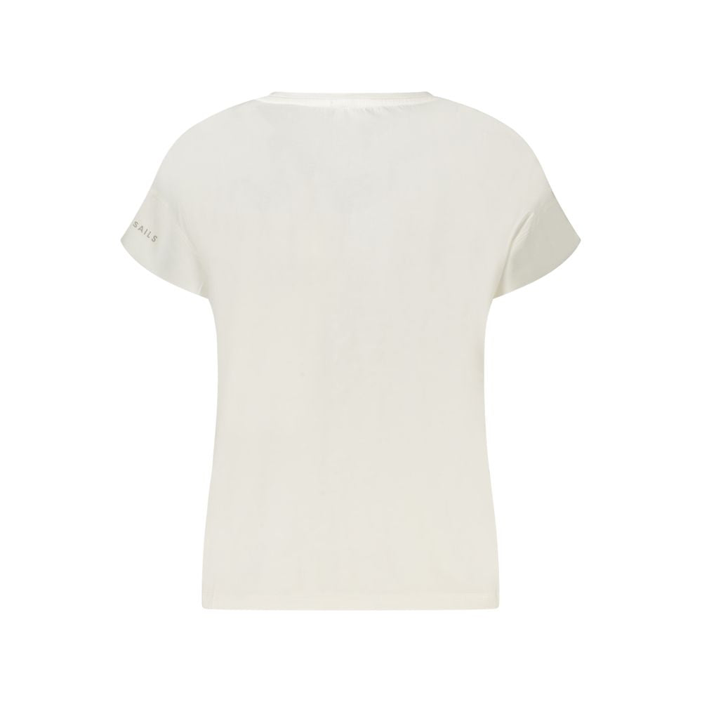 Back view of North Sails White Cotton Women T-Shirt with short sleeves and embossed logo, showcasing simple and chic design.