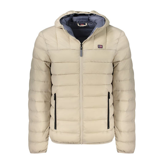 Norway 1963 Beige Polyamide Men Jacket with hood, zip-up design, and grey details for style and practicality.