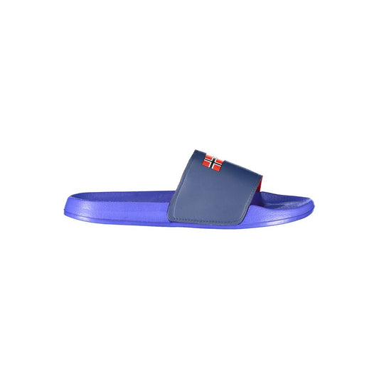 Norway 1963 Blue Plastic Men Sandal with bold design and logo on strap, perfect for summer style.