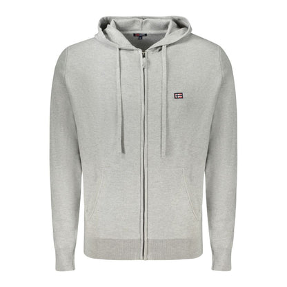 Norway 1963 Gray Polyamide Men Cardigan with hood, zip closure, pockets, and embroidered logo, showcasing style and comfort.
