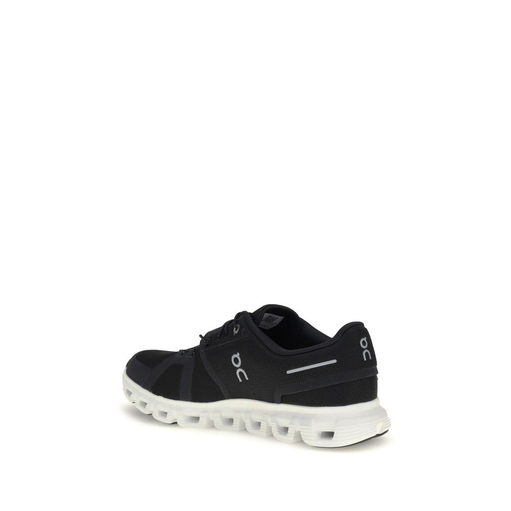 ON Black Recycled Polyester Athletic Sneakers showing side view with white sole and black upper. Ideal for everyday comfort and high performance.