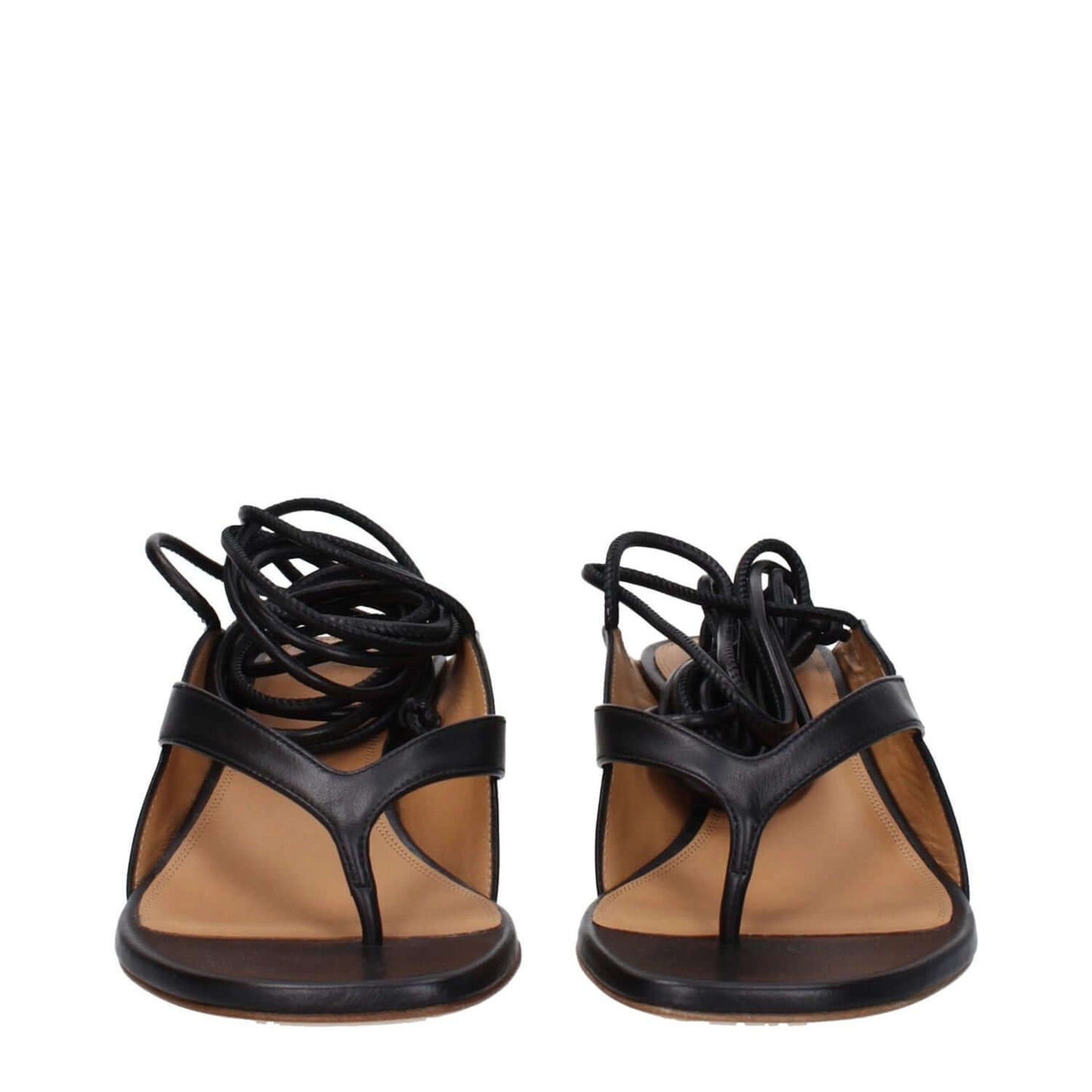 Off-White Black Leather Flip-Flop Sandals