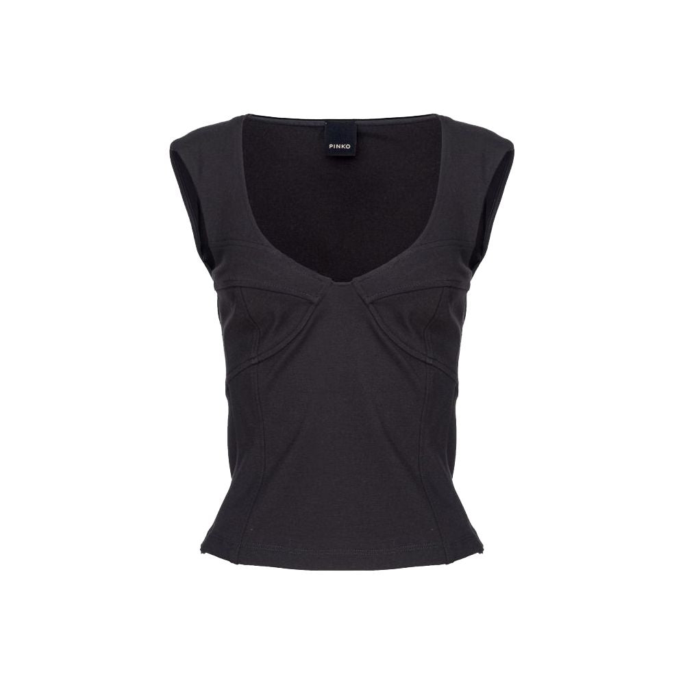 PINKO Black Viscose Women Top, sleeveless with wide neckline and side zip, for office to evening wear.