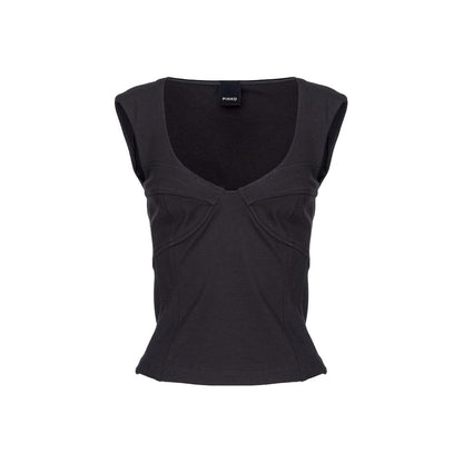 PINKO Black Viscose Women Top, sleeveless with wide neckline and side zip, for office to evening wear.