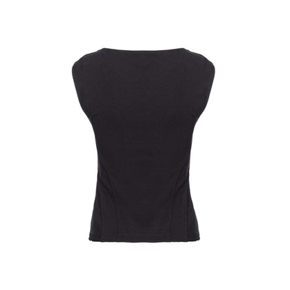 Back view of PINKO Black Viscose Women Top showcasing sleek design with wide neckline and functional side zip for elegant fit.