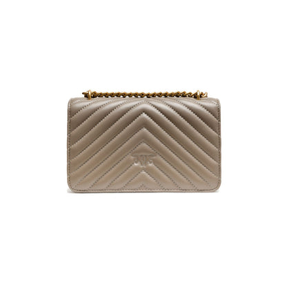 PINKO Grey Leather Love One Mini Shoulder Bag