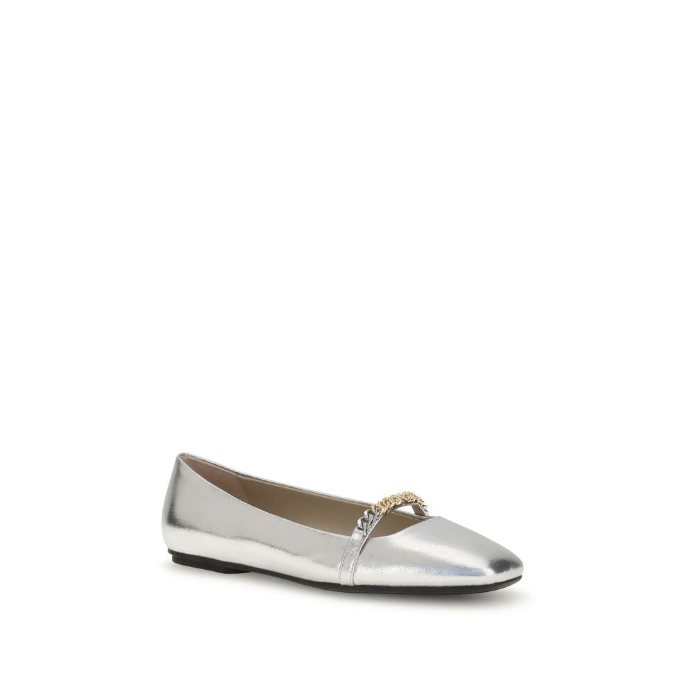 PINKO Silver Calf Leather Bos Taurus Ballet Flats