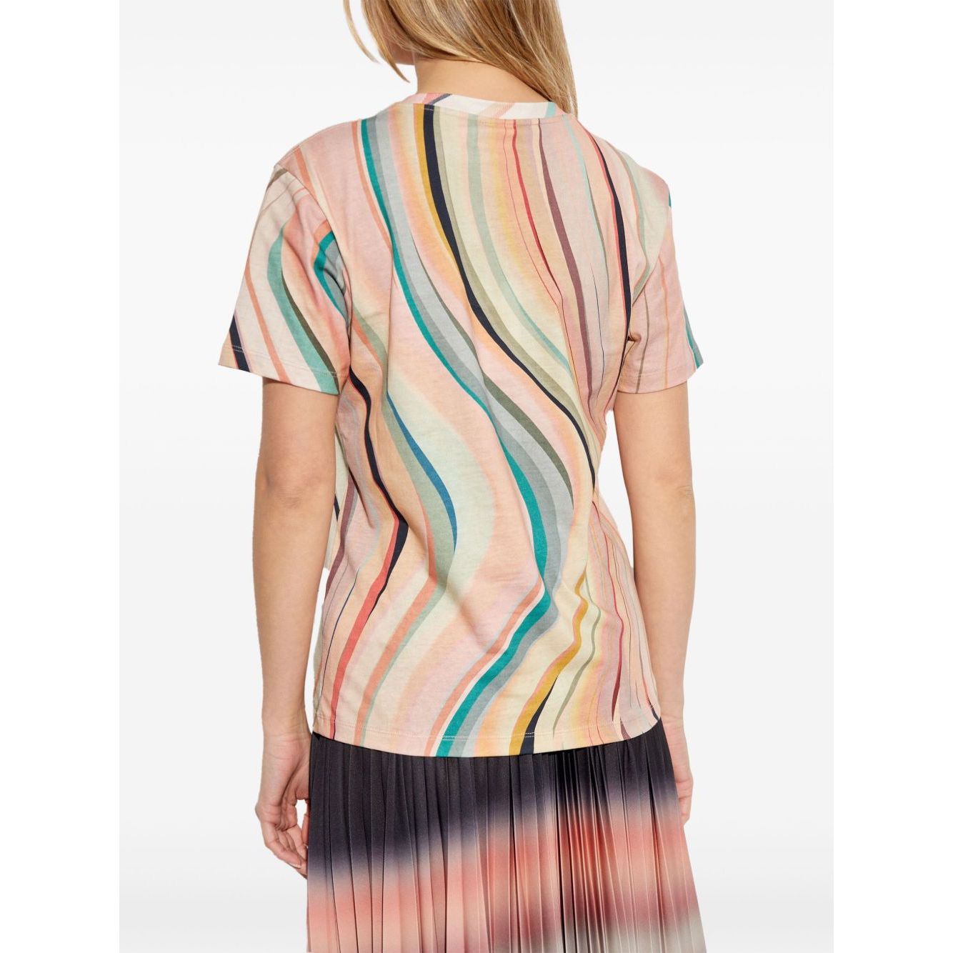 PS By Paul Smith T-shirts and Polos MultiColour light pink swirl striped t-shirt, crew neck, short sleeves, back view