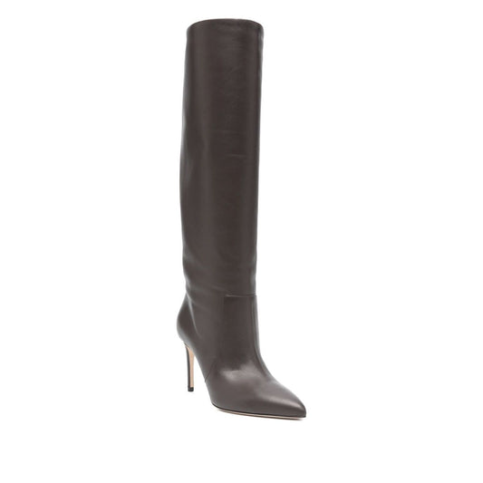 Paris Texas Boots - brown calf leather pointed toe stiletto heel knee-high boots with side zip - Heel 8.5 cm
