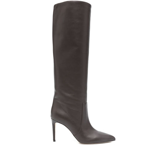 Paris Texas Boots brown calf leather pointed toe stiletto knee-high with side zip and 8.5 cm heel