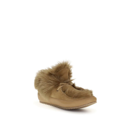 Pedro García Beige Leather Ankle Boots with fur lining and knurled sole for grip and stability, ideal for cold weather.