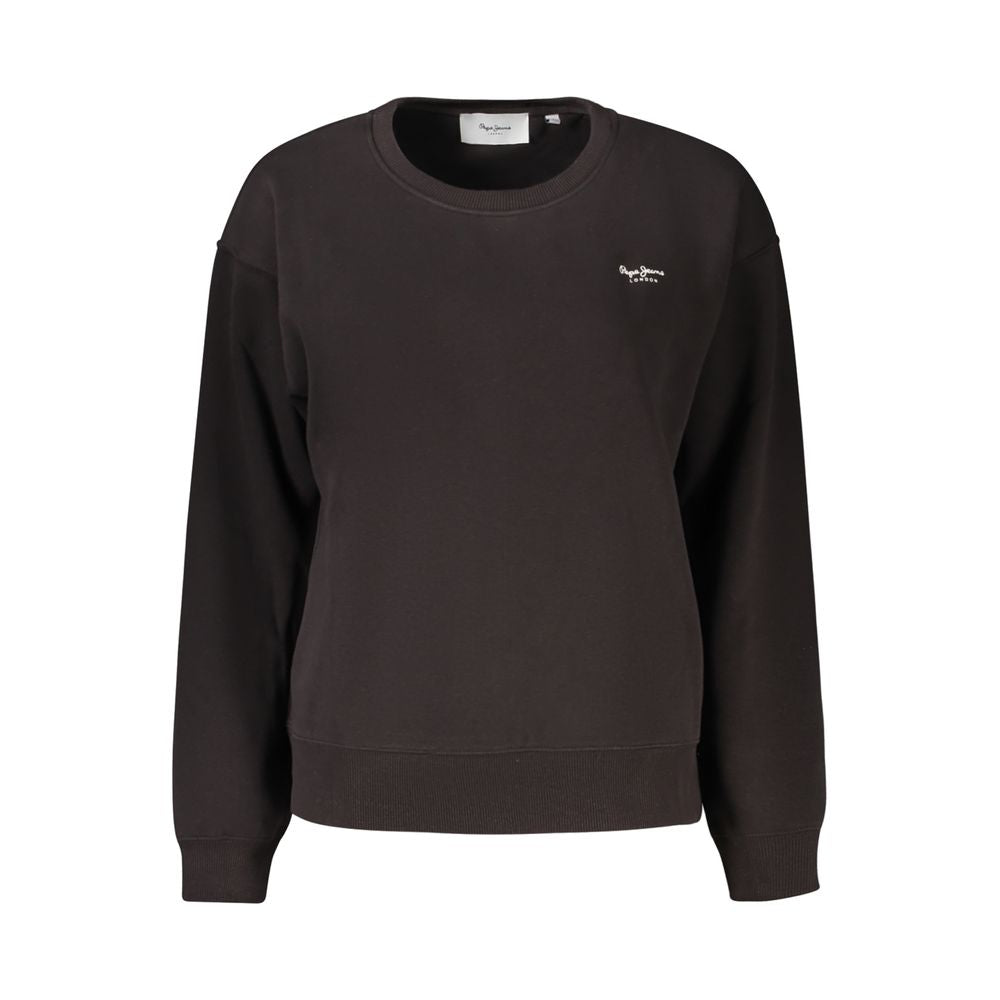 Pepe Jeans Black Cotton Women Sweater with logo, long sleeves, sustainable fabric, and bold street fashion style.