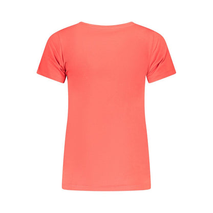 Back view of Pepe Jeans Red Cotton Women T-Shirt showcasing short sleeves and vibrant color.