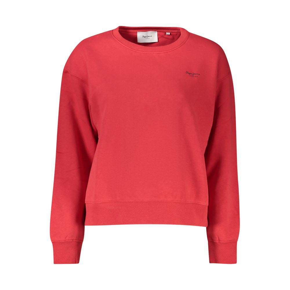Pepe Jeans Red Organic Cotton Women Sweater with crew neck and iconic logo, combining comfort and trendy urban fashion in plush fabric.