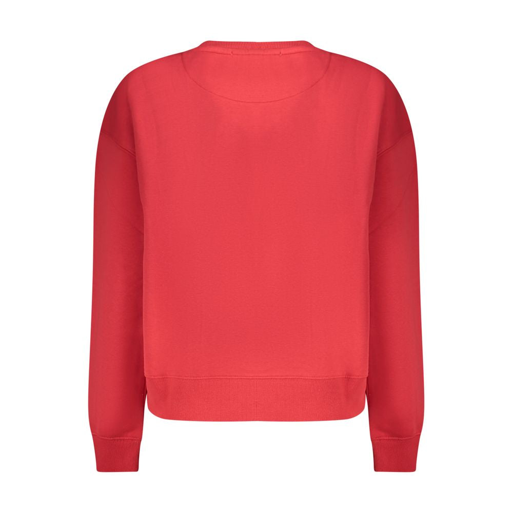 Pepe Jeans Red Organic Cotton Women Sweater with crew neck and logo print, trendy urban style fashion, plush and comfortable material