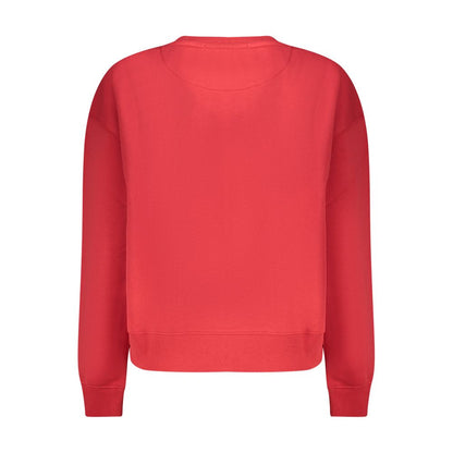 Pepe Jeans Red Organic Cotton Women Sweater with crew neck and logo print, trendy urban style fashion, plush and comfortable material