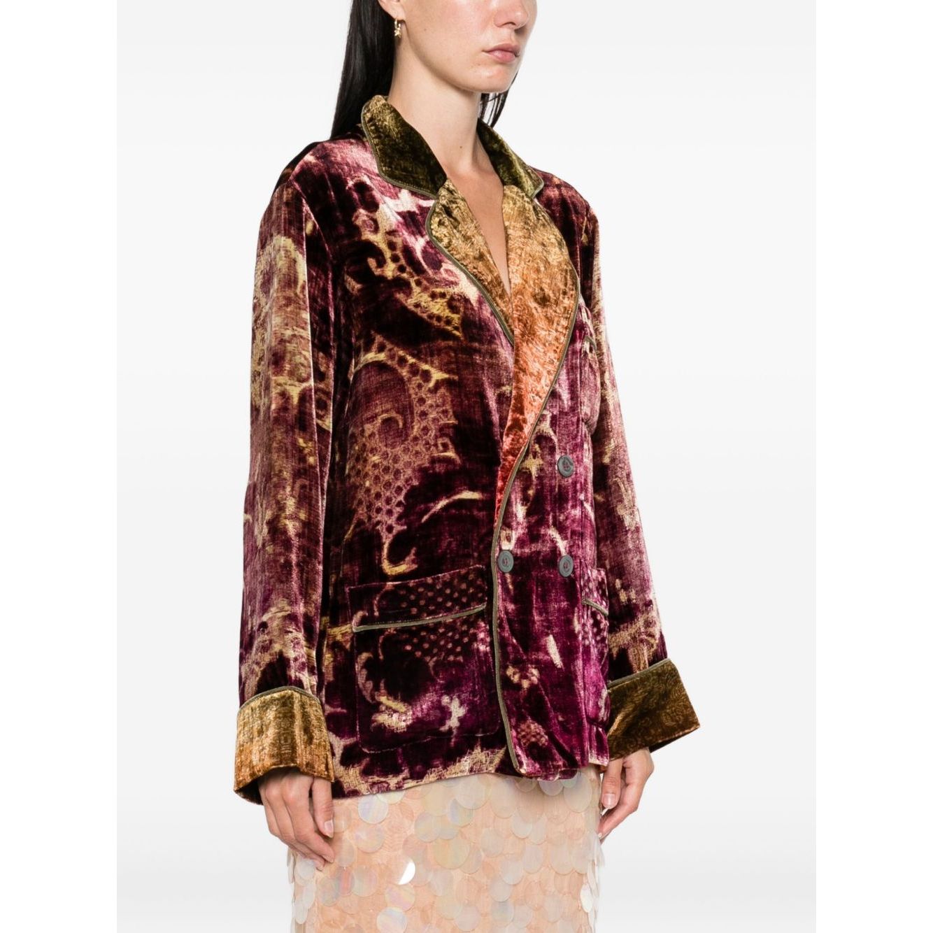 Pierre Louis Mascia Jackets Bordeaux - Burgundy double-breasted jacket with patch pockets and intricate pattern design.