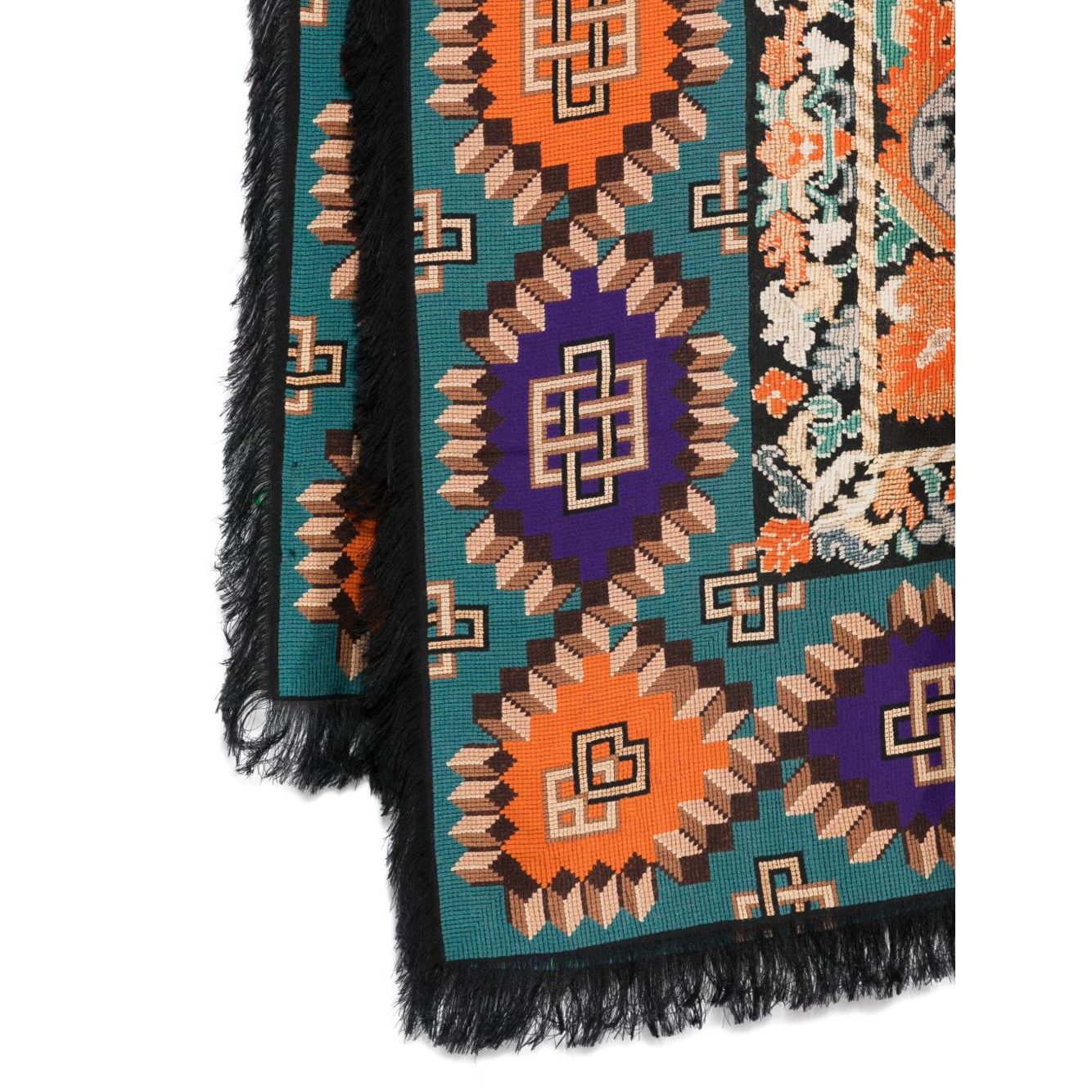 Pierre Louis Mascia Printed silk scarf with multicolour frayed edge and graphic print, measuring 195x135 cm.