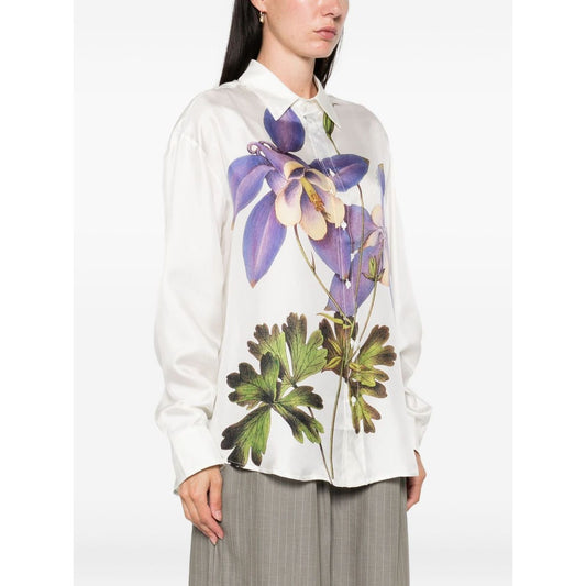 Pierre Louis Mascia Shirts White floral print silk shirt with long sleeves and button fastening.