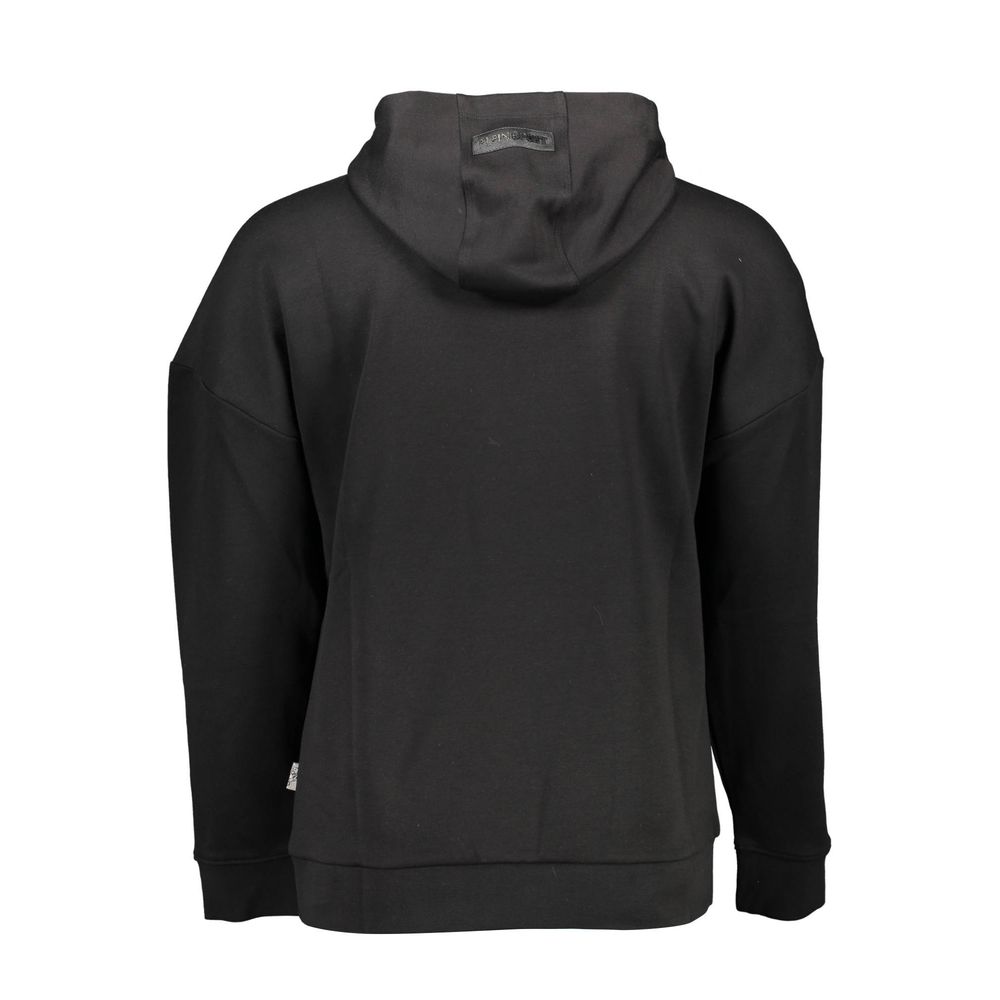 Rear view of Plein Sport Black Cotton Men's Sweater with hood showcasing bold style and comfort, made from cotton and polyester.
