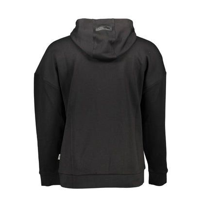 Rear view of Plein Sport Black Cotton Men's Sweater with hood showcasing bold style and comfort, made from cotton and polyester.
