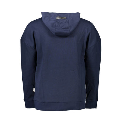 Back view of Plein Sport Blue Cotton Men Sweater with hood showcasing minimalist design.