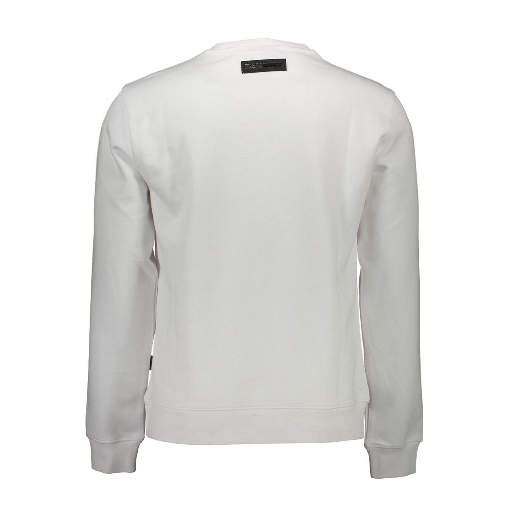 Back view of Plein Sport White Cotton Men Sweater showcasing crew neck and premium fabric blend.