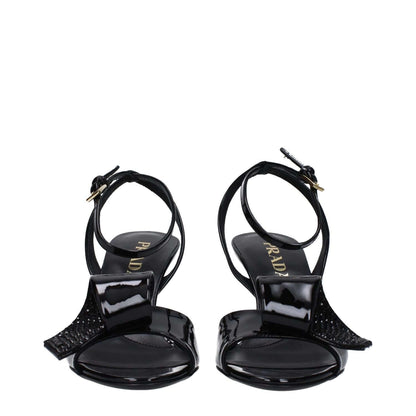 Prada Black Leather Stiletto Heel Sandals