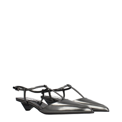 Prada Gray Leather Flat Sandals 1728,75667636384,EU36.5/US6.5,Flat - Sandals - Shoes,Gray,New with tags,Prada,Sandals - Shoes,Shoes,Women