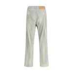 Back view of Prada Velvet Pants with a faded cotton corduroy effect, logo patch, and belt loops, AW25 collection.