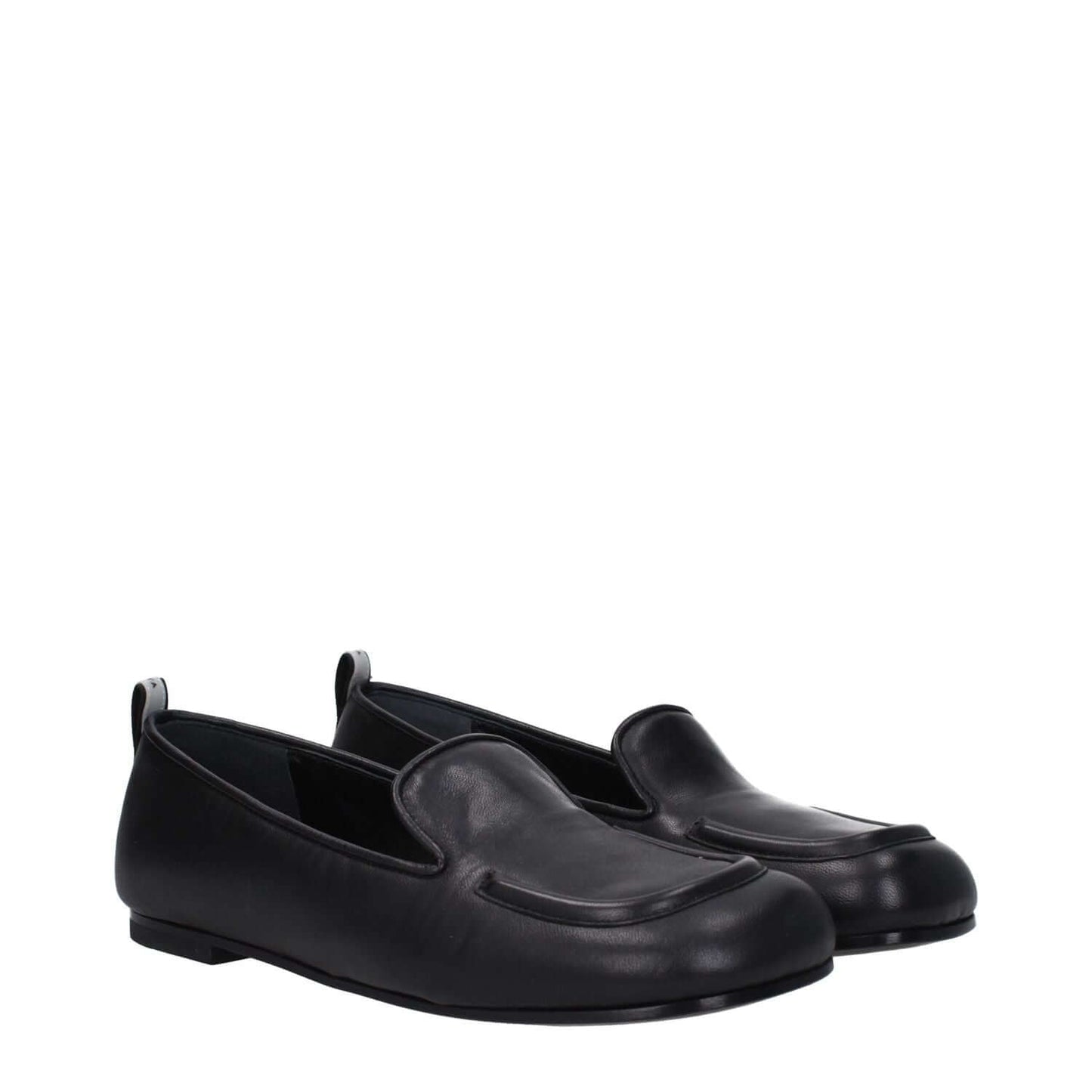 Premiata Black Leather Slip-On Loafers with round toe and logo on back, low flat heel, MPN PELLEM6705NERO, code F81424.