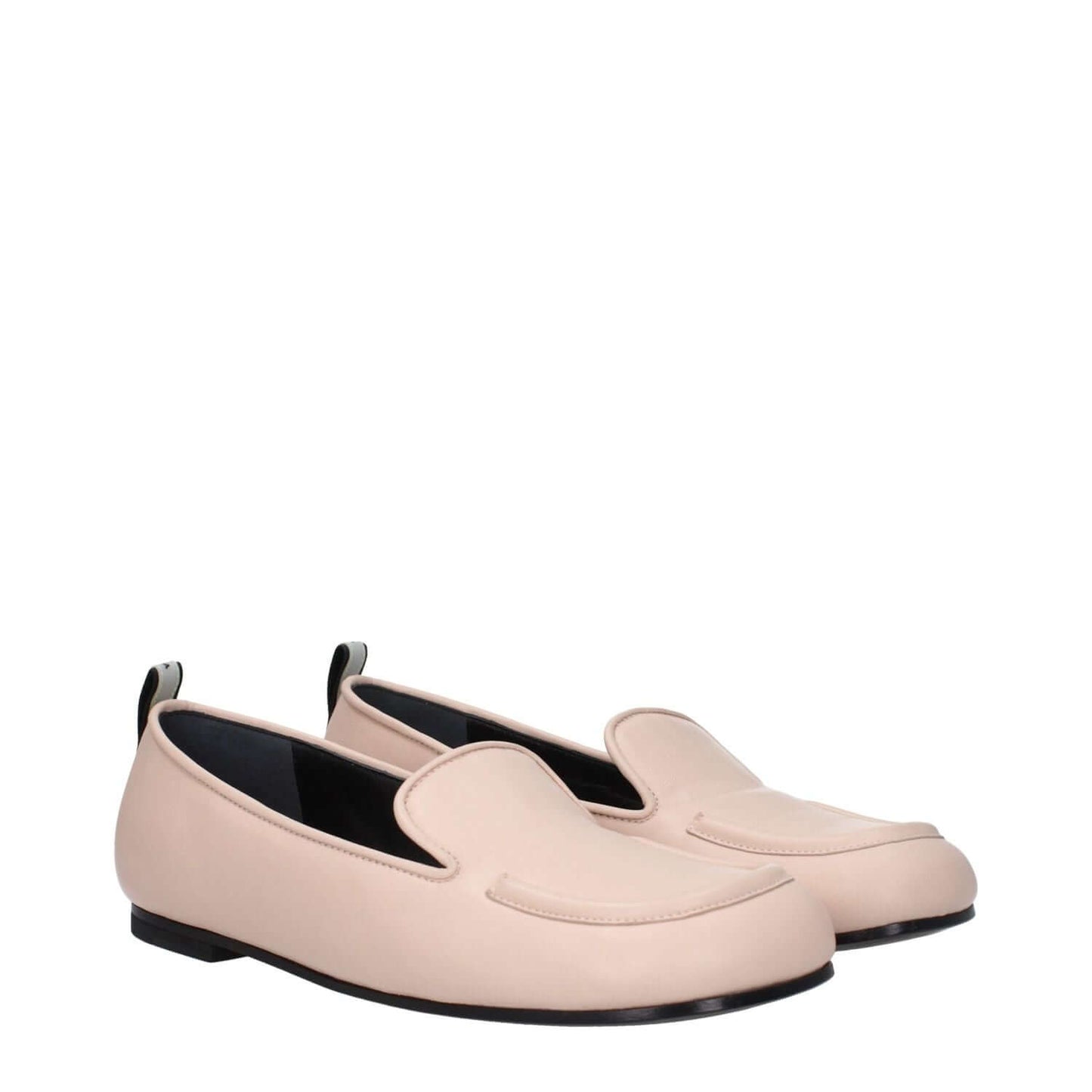 Premiata Pink Leather Slip-On Loafers with round toe, low flat heel, and back logo detail, MPN PELLEM6705NUDE, nude pink color.