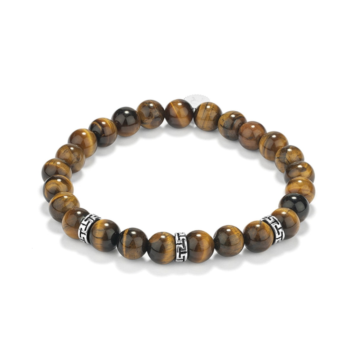 Tiger's eye beaded bracelet with silver accents from RADIANT JEWELS JEWELRY Mod. RH000199, stylish and elegant design.