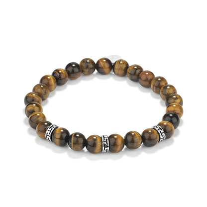 Tiger's eye beaded bracelet with silver accents from RADIANT JEWELS JEWELRY Mod. RH000199, stylish and elegant design.