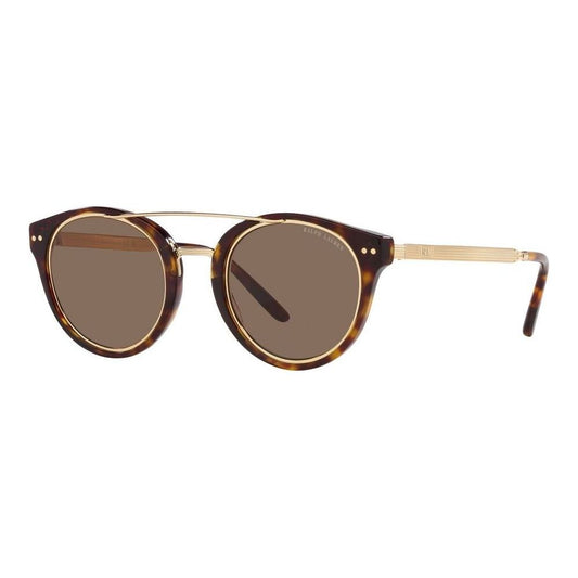 Ralph Lauren Mod. RL 8210 acetate sunglasses for gent with gold-toned temples and tortoiseshell round frame.