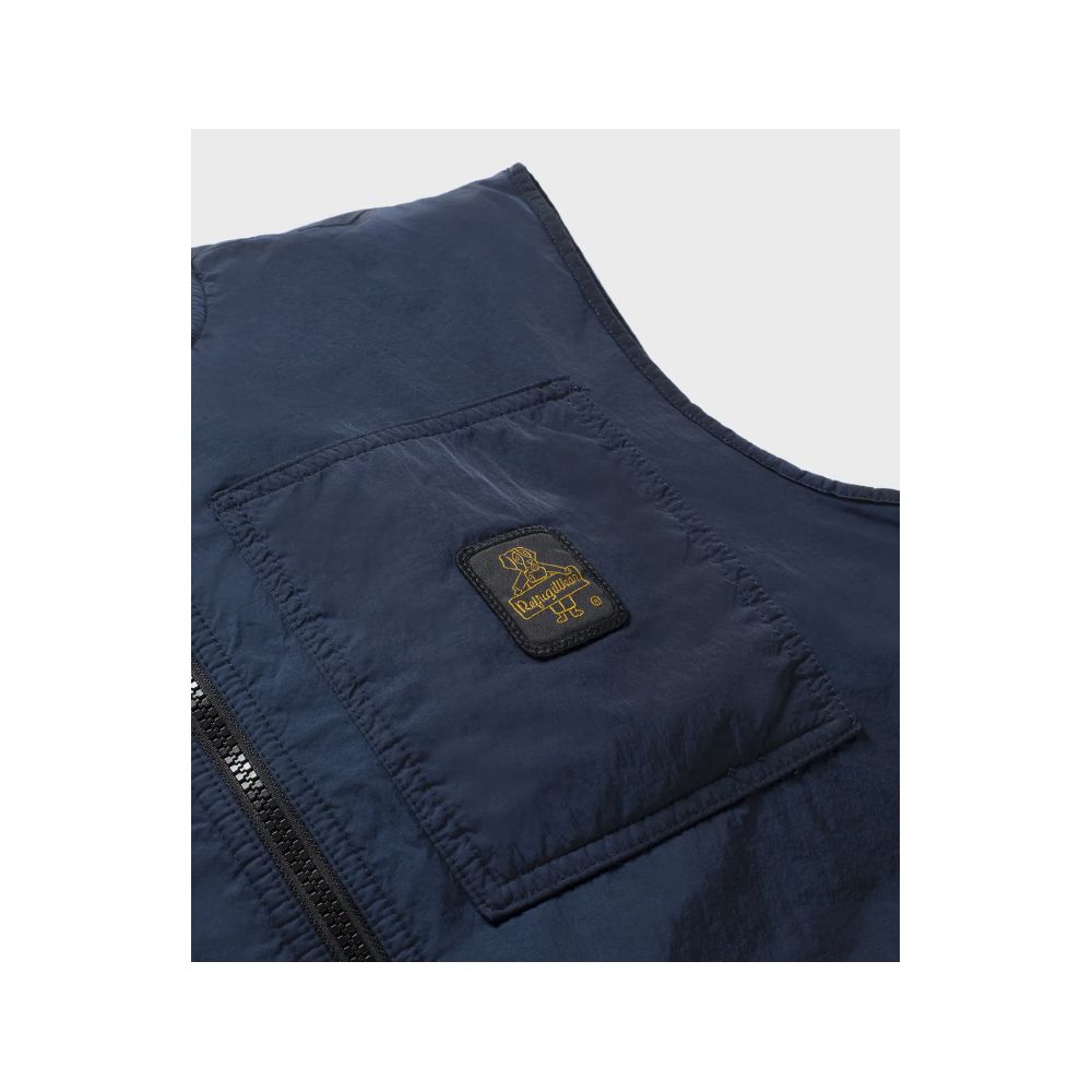 Refrigiwear Blue Polyamide Men Vest details showing close-up of pocket and zipper.