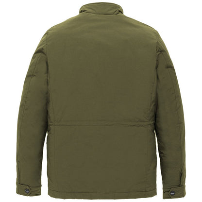Refrigiwear Green Nylon Men Jacket shown from the back, highlighting the durable rip-stop material and sleek design ideal for stylish warmth.