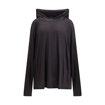 Rick Owens Black Fleece Wool Sportswear hooded T-shirt with long sleeves and square silhouette for contemporary design