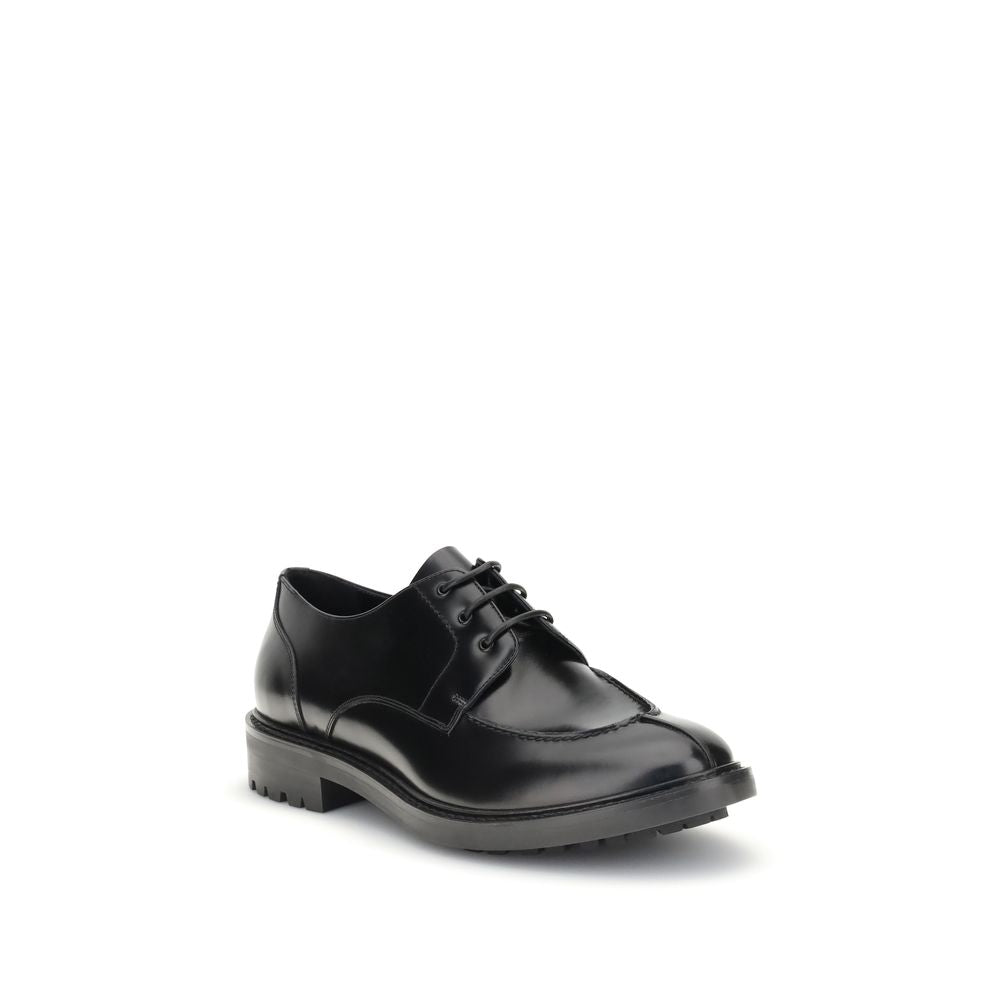 Saint Laurent Black Calf Leather Bos Taurus Oxfords And Derbies with rubber lug sole and Goodyear construction, AW25 season.
