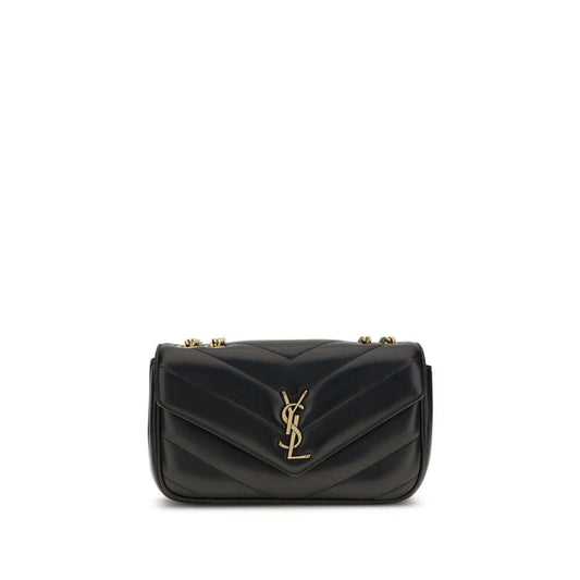 Saint Laurent Black Lamb Ovis Aries Aries Shoulder Bag with YSL logo and grained leather design.